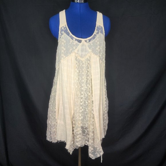 Free People Like a Virgin Lace Gauze Boho Mini Dress Size Small - Picture 3 of 9